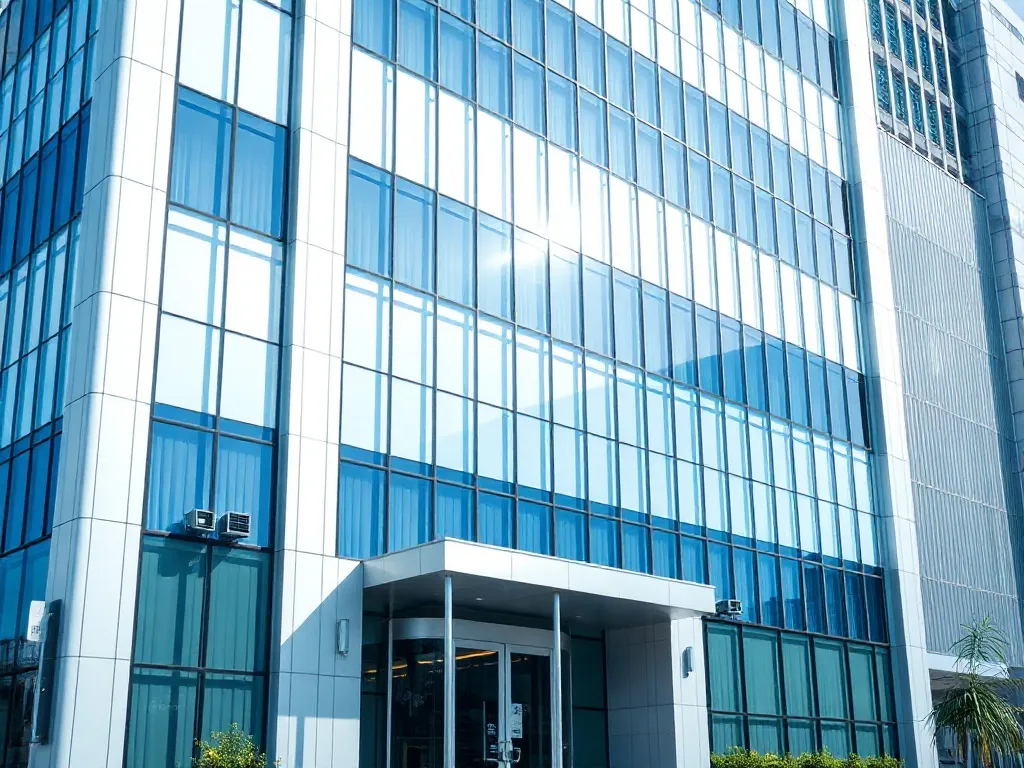 A professional modern office building facade in Sakai city,